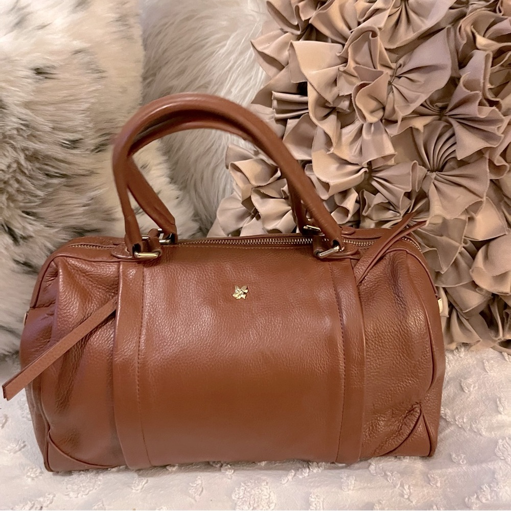 Ora Delphine Women’s Liza Satchel Soft Pebbled Leather Cognac Brown Purse Bag - Picture 13 of 14